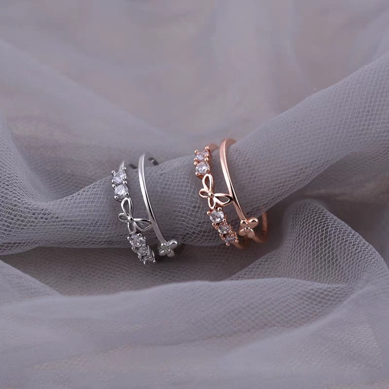 Chic CZ Inlaid Duo Butterfly Ring - ArtGalleryZen