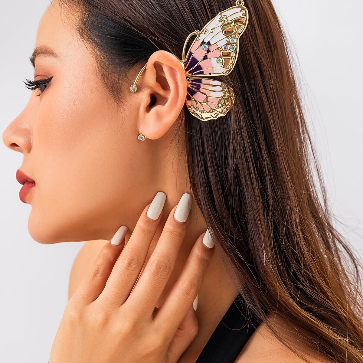 Chic CZ Inlaid Enamel Butterfly Ear Wrap Earring - ArtGalleryZen