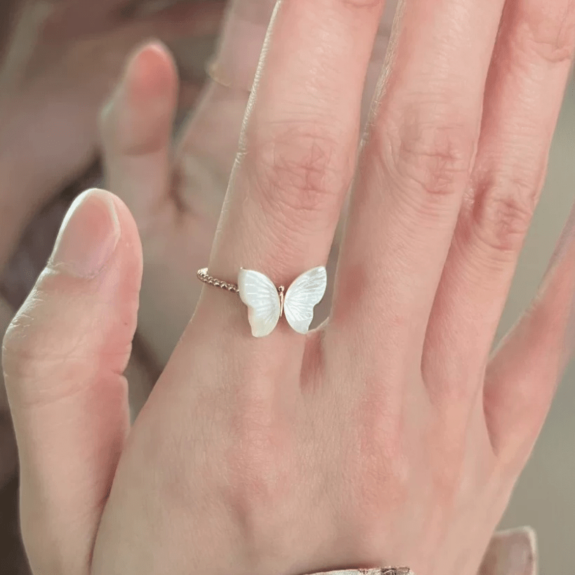 Chic CZ Inlaid Enamel Butterfly Fritillaria Open Ring