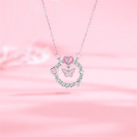 Thumbnail for Chic CZ Inlaid Enamel Butterfly Heart Ring Necklace - ArtGalleryZen