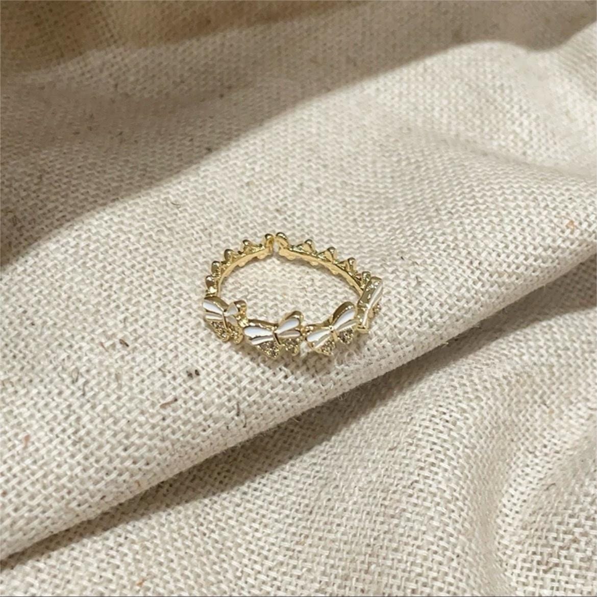 Chic CZ Inlaid Enamel Butterfly Open Ring - ArtGalleryZen