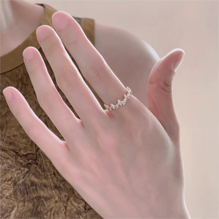 Chic CZ Inlaid Enamel Butterfly Open Ring - ArtGalleryZen