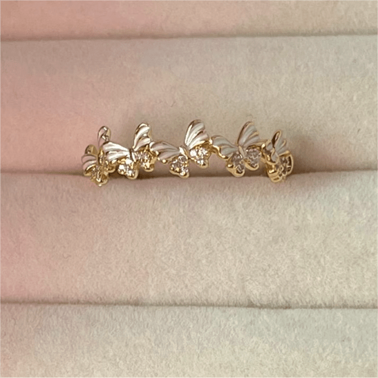 Chic CZ Inlaid Enamel Butterfly Open Ring - ArtGalleryZen