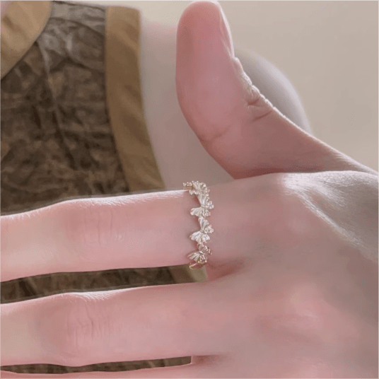 Chic CZ Inlaid Enamel Butterfly Open Ring - ArtGalleryZen