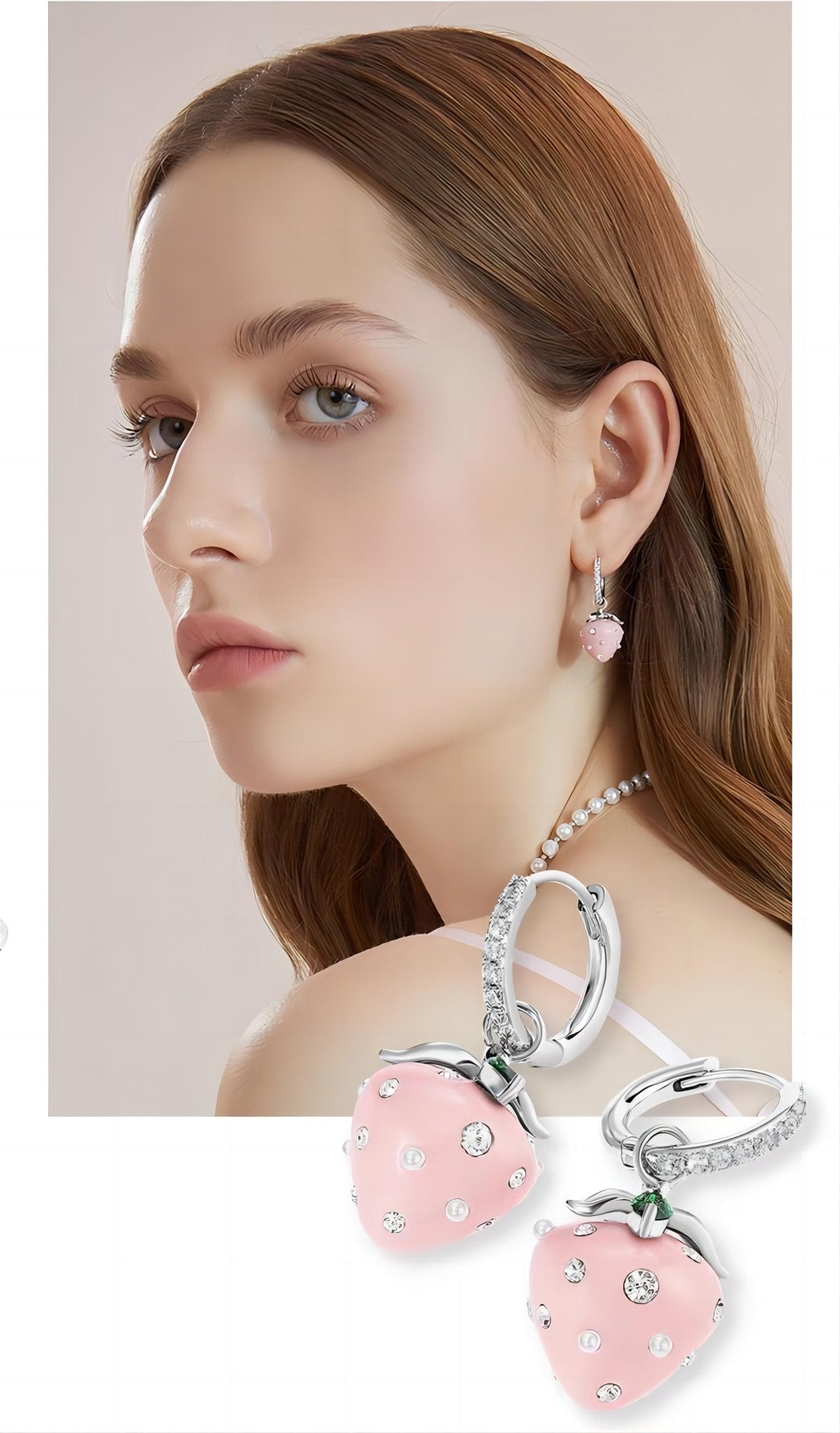 Chic CZ Inlaid Enamel Pink Strawberry Huggie Hoop Earrings - ArtGalleryZen