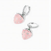 Thumbnail for Chic CZ Inlaid Enamel Pink Strawberry Huggie Hoop Earrings - ArtGalleryZen