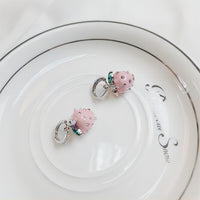 Thumbnail for Chic CZ Inlaid Enamel Pink Strawberry Huggie Hoop Earrings - ArtGalleryZen