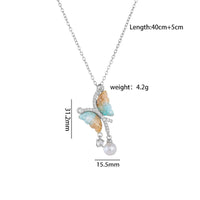 Thumbnail for Chic CZ Inlaid Gradient Butterfly Pearl Pendant Cable Chain Necklace