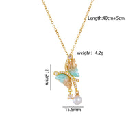 Thumbnail for Chic CZ Inlaid Gradient Butterfly Pearl Pendant Cable Chain Necklace