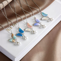 Thumbnail for Chic CZ Inlaid Gradient Butterfly Pearl Pendant Cable Chain Necklace