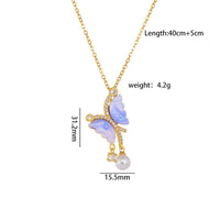 Thumbnail for Chic CZ Inlaid Gradient Butterfly Pearl Pendant Cable Chain Necklace