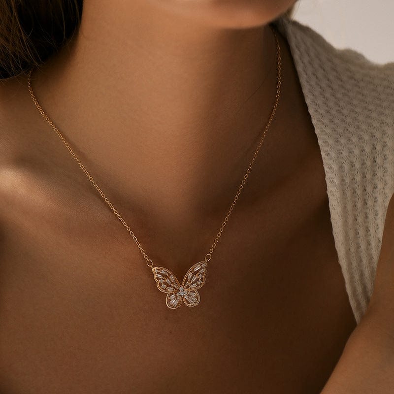 Chic CZ Inlaid Hollowed-out Butterfly Necklace - ArtGalleryZen