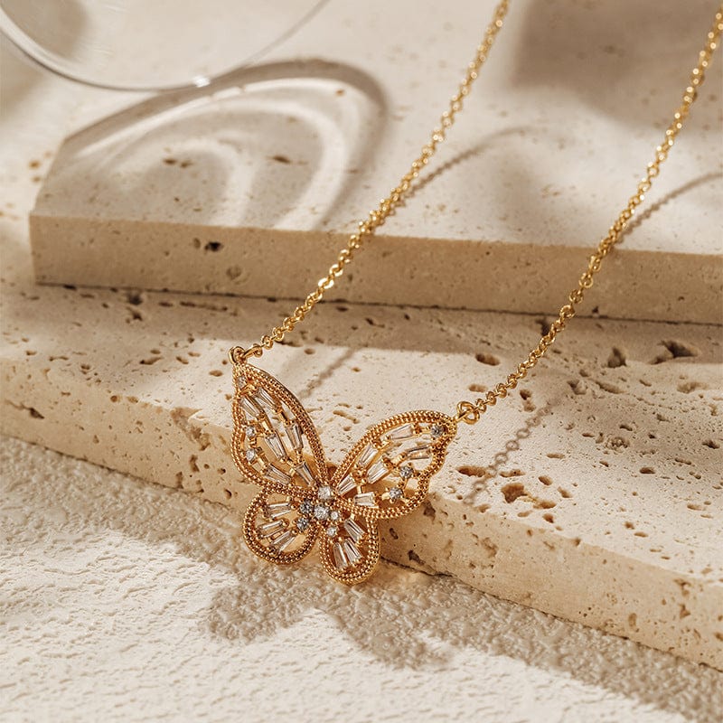 Chic CZ Inlaid Hollowed-out Butterfly Necklace - ArtGalleryZen