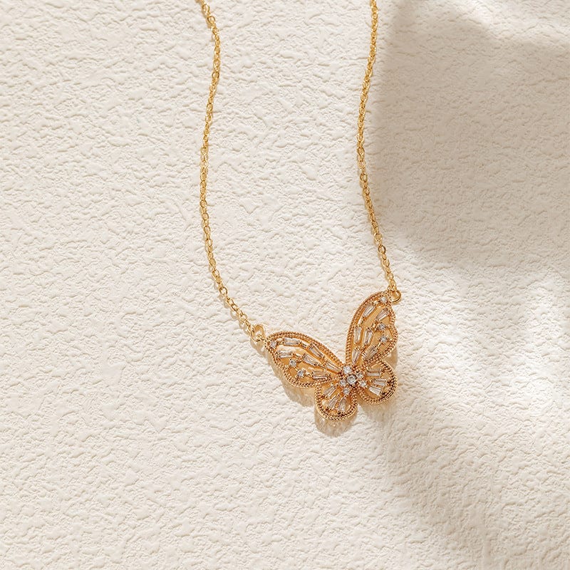 Chic CZ Inlaid Hollowed-out Butterfly Necklace - ArtGalleryZen