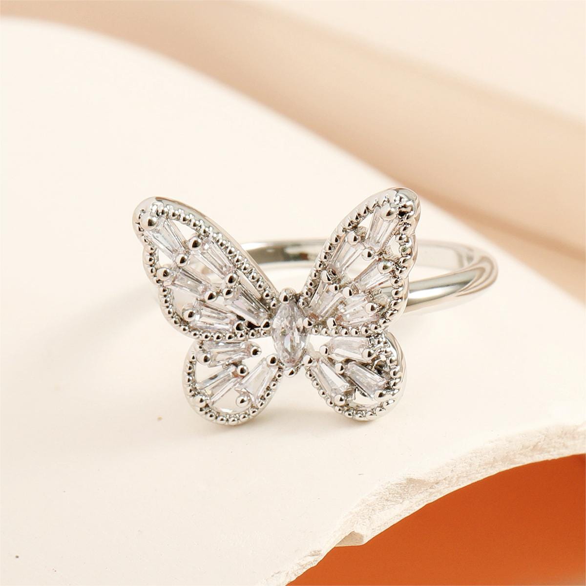 Chic CZ Inlaid Hollowed-out Butterfly Ring - ArtGalleryZen