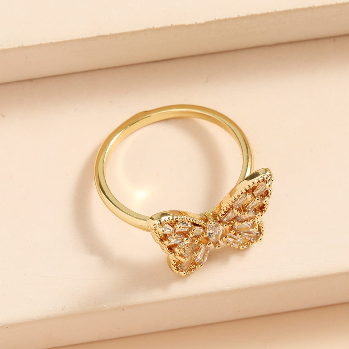 Chic CZ Inlaid Hollowed-out Butterfly Ring - ArtGalleryZen