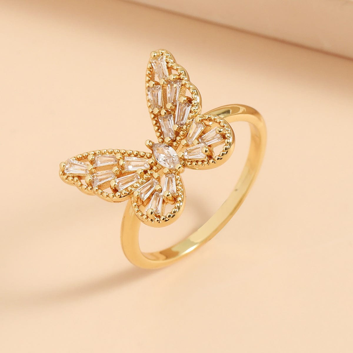 Chic CZ Inlaid Hollowed-out Butterfly Ring - ArtGalleryZen