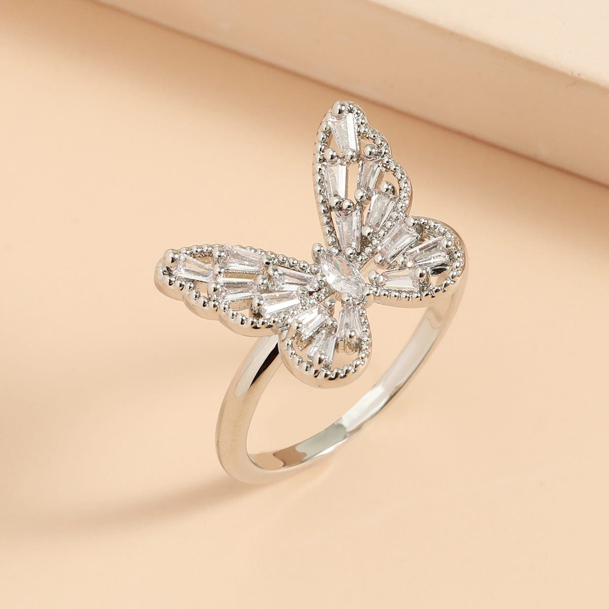 Chic CZ Inlaid Hollowed-out Butterfly Ring - ArtGalleryZen