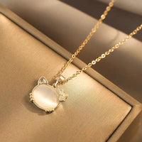 Thumbnail for Chic CZ Inlaid Labradorite Kitty Pendant Necklace - ArtGalleryZen