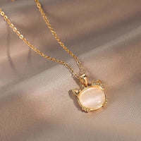 Thumbnail for Chic CZ Inlaid Labradorite Kitty Pendant Necklace - ArtGalleryZen