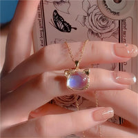 Thumbnail for Chic CZ Inlaid Labradorite Kitty Pendant Necklace - ArtGalleryZen