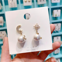Thumbnail for Chic CZ Inlaid Moon Phase Star Dangle Pearl Earrings - ArtGalleryZen