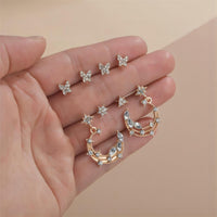 Thumbnail for Chic CZ Inlaid Moon Phase Star Dangle Stud Earrings Set - ArtGalleryZen