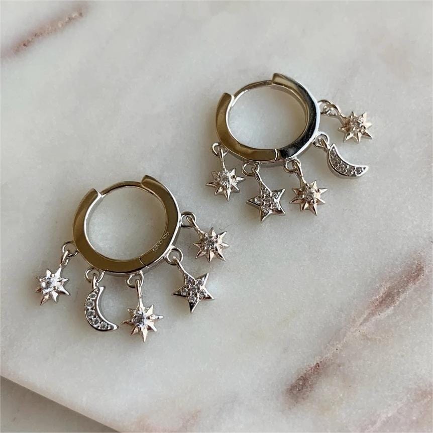 Chic CZ Inlaid Moon Phase Star Tassel Earrings - ArtGalleryZen