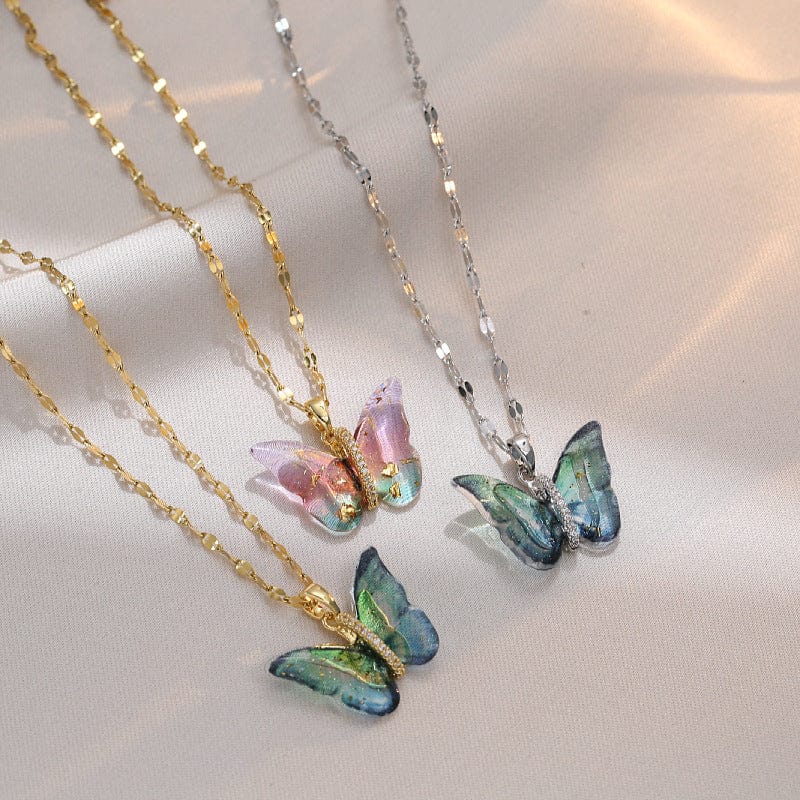 Chic CZ Inlaid Murano Butterfly Necklace - ArtGalleryZen