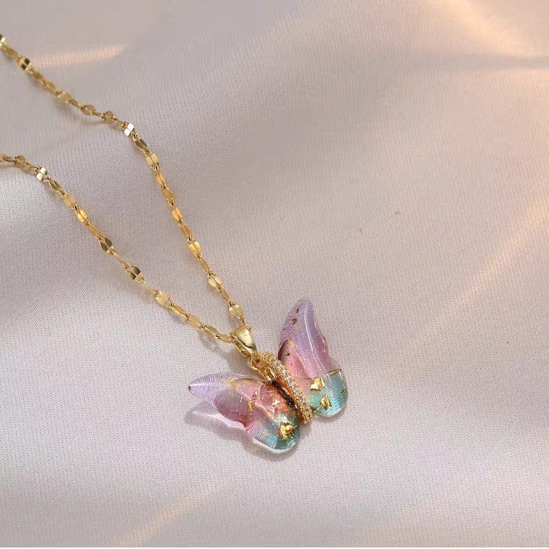 Chic CZ Inlaid Murano Butterfly Necklace - ArtGalleryZen