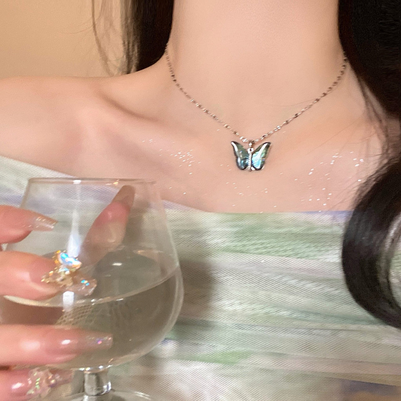 Chic CZ Inlaid Murano Butterfly Necklace - ArtGalleryZen