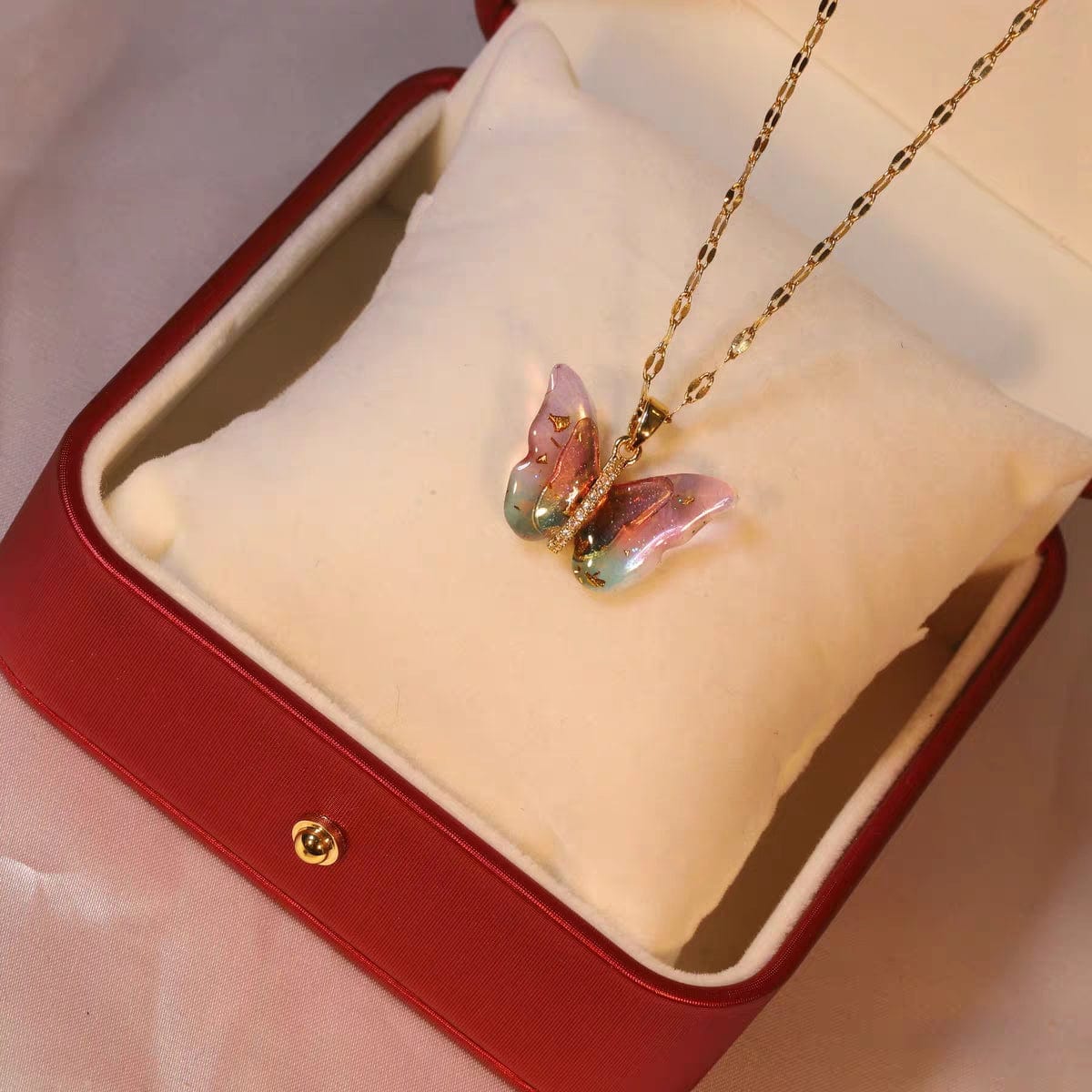 Chic CZ Inlaid Murano Butterfly Necklace - ArtGalleryZen