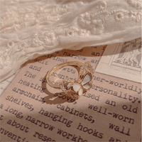 Thumbnail for Chic CZ Inlaid Natural Pearl Shell Duo Butterfly Ring - ArtGalleryZen