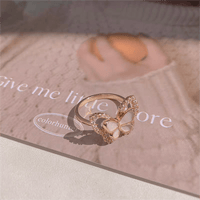 Thumbnail for Chic CZ Inlaid Natural Pearl Shell Duo Butterfly Ring - ArtGalleryZen