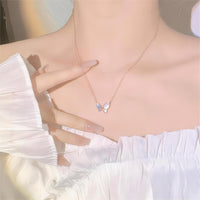 Thumbnail for Chic CZ Inlaid Natural Pearl Shell Flapping Wings Butterfly Necklace - ArtGalleryZen
