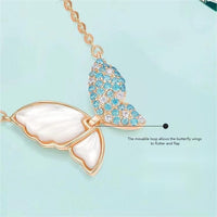Thumbnail for Chic CZ Inlaid Natural Pearl Shell Flapping Wings Butterfly Necklace - ArtGalleryZen