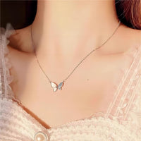 Thumbnail for Chic CZ Inlaid Natural Pearl Shell Flapping Wings Butterfly Necklace - ArtGalleryZen