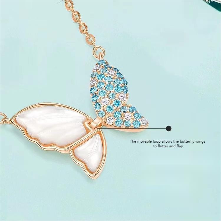 Chic CZ Inlaid Natural Pearl Shell Flapping Wings Butterfly Necklace - ArtGalleryZen