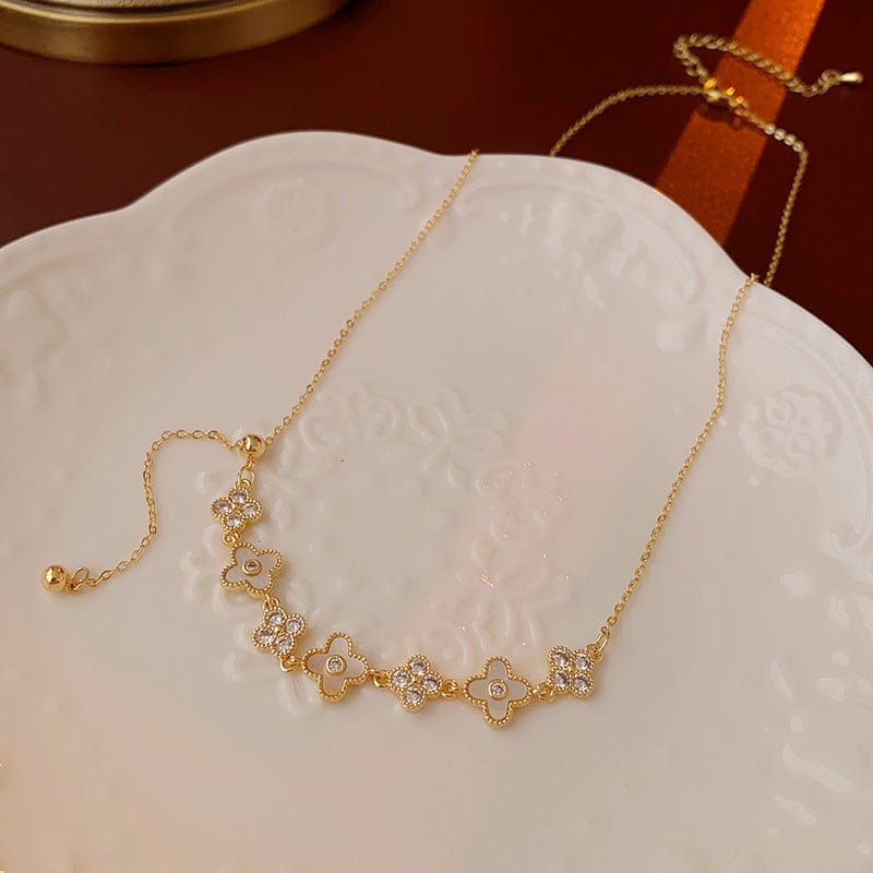 Chic CZ Inlaid Natural Pearl Shell Floral Necklace - ArtGalleryZen