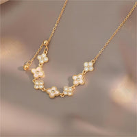 Thumbnail for Chic CZ Inlaid Natural Pearl Shell Floral Necklace - ArtGalleryZen