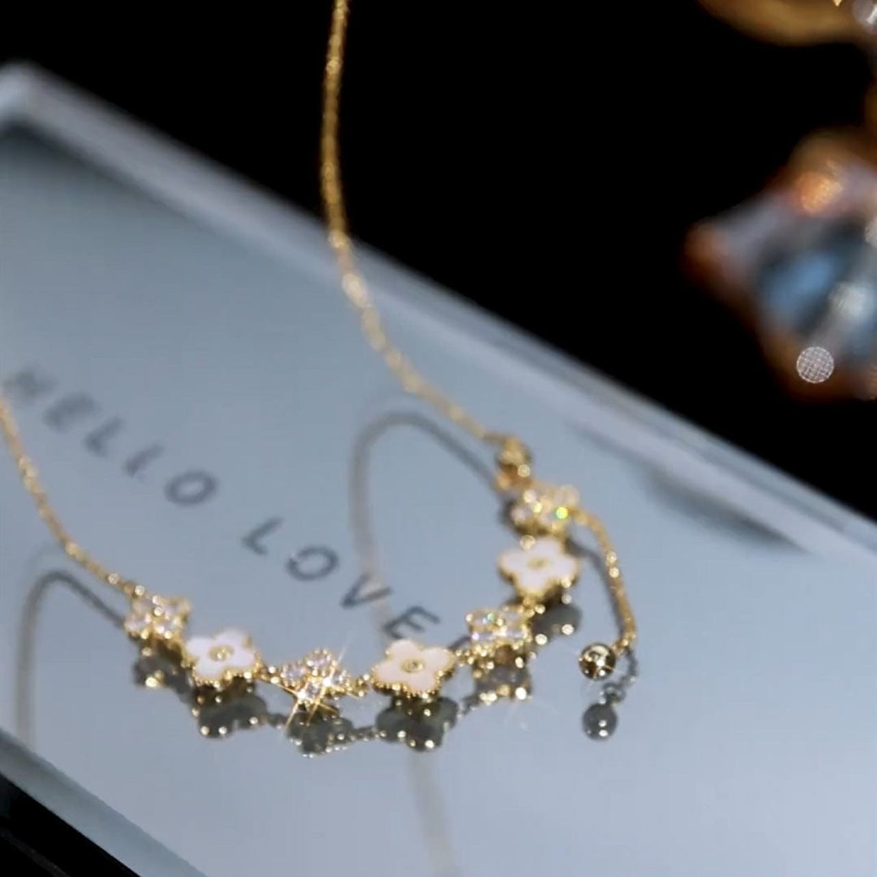 Chic CZ Inlaid Natural Pearl Shell Floral Necklace - ArtGalleryZen