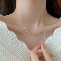 Thumbnail for Chic CZ Inlaid Natural Pearl Shell Floral Necklace - ArtGalleryZen