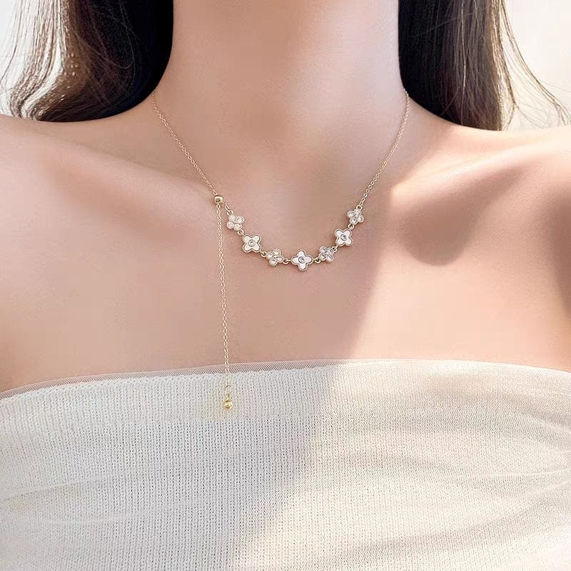 Chic CZ Inlaid Natural Pearl Shell Floral Necklace - ArtGalleryZen