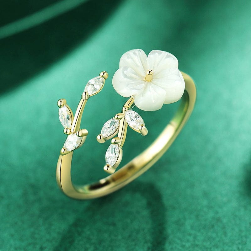Chic CZ Inlaid Natural Pearl Shell Flower Ring - ArtGalleryZen