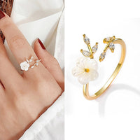 Thumbnail for Chic CZ Inlaid Natural Pearl Shell Flower Ring - ArtGalleryZen