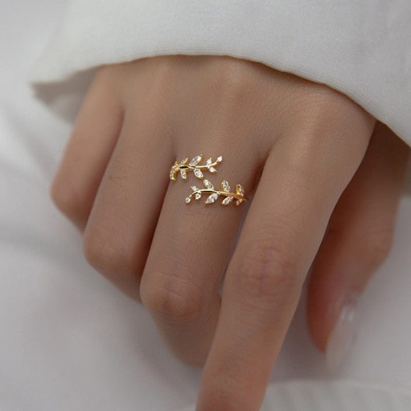 Chic CZ Inlaid Olive Branch Ring - ArtGalleryZen