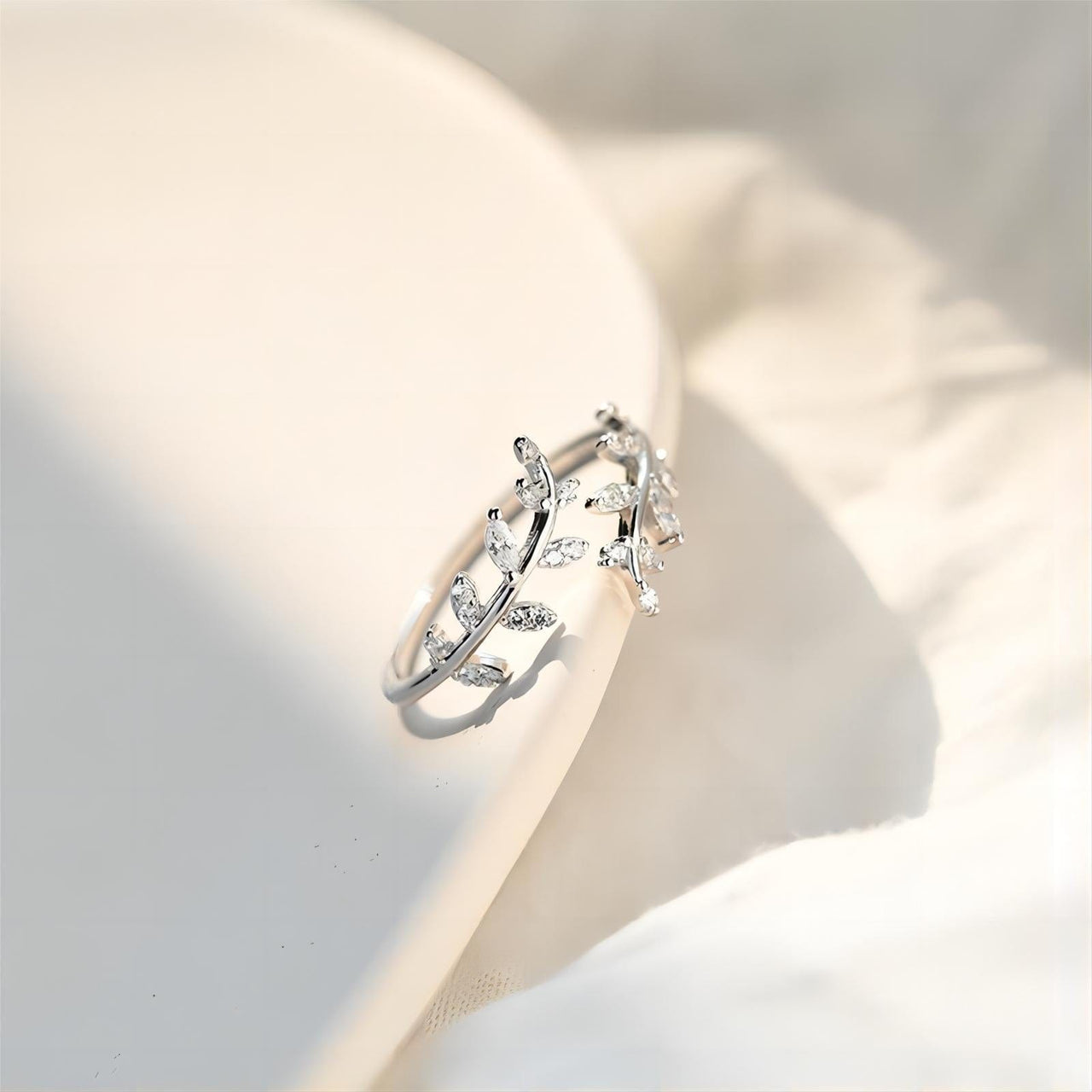 Chic CZ Inlaid Olive Branch Ring - ArtGalleryZen