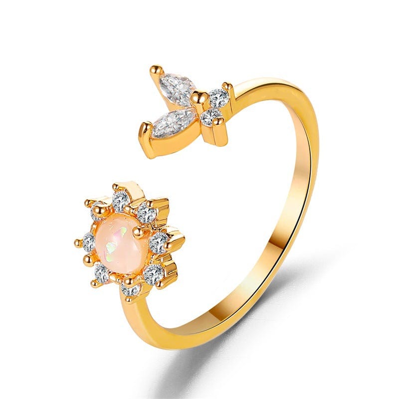 Chic CZ Inlaid Opal Floral Butterfly Ring - ArtGalleryZen