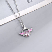 Thumbnail for Chic CZ Inlaid Pink Crystal Angel Heart Wings Necklace - ArtGalleryZen