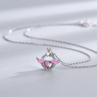 Thumbnail for Chic CZ Inlaid Pink Crystal Angel Heart Wings Necklace - ArtGalleryZen